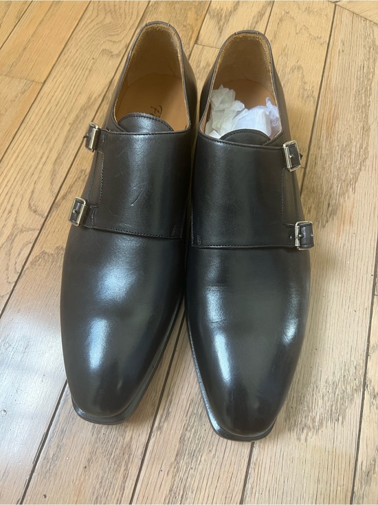 Black Double Monk Strap Leather Dress Shoes - Men